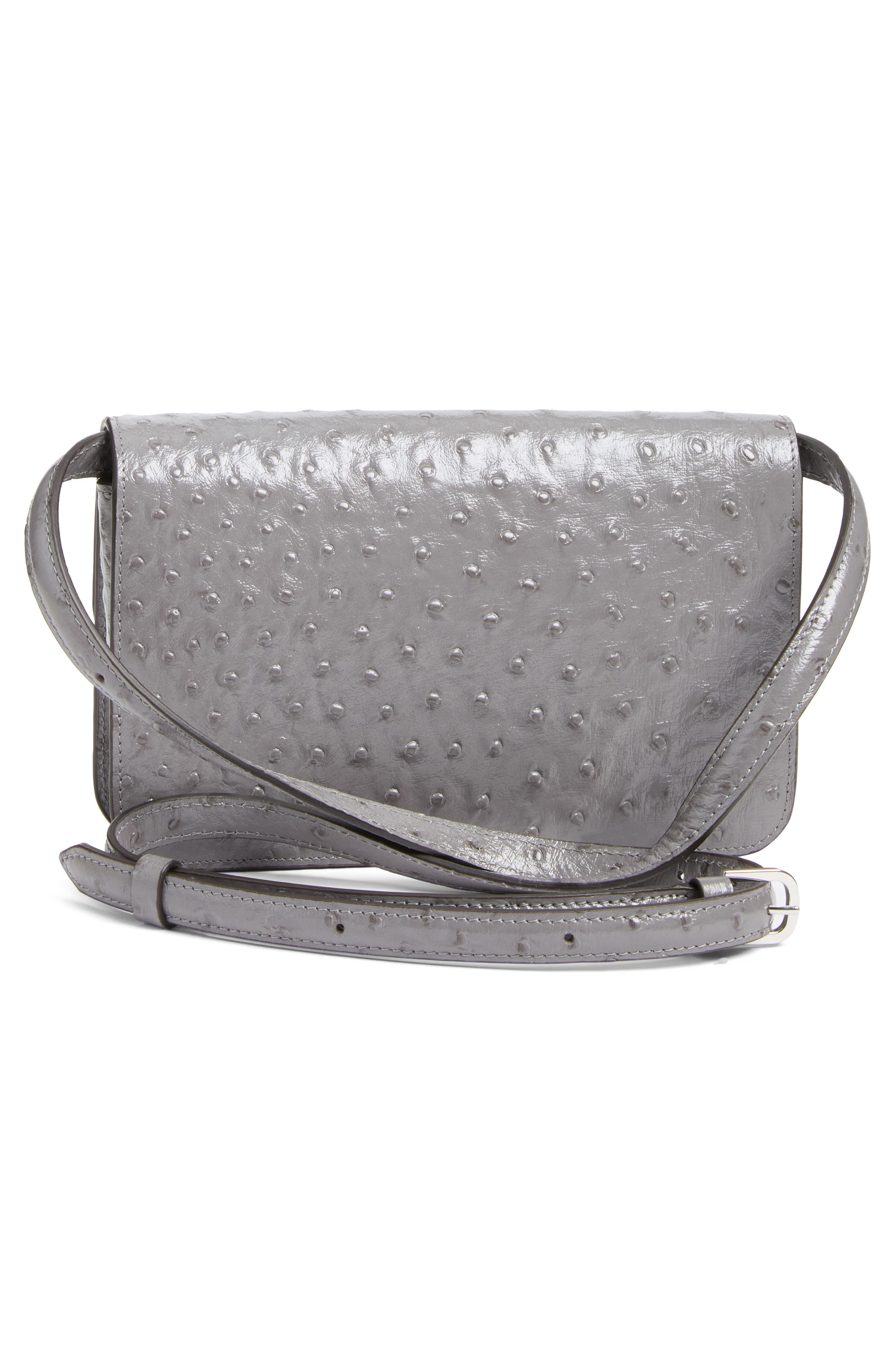 T-Lock Ostrich Embossed Leather Crossbody Bag, Alternate, color, GREY