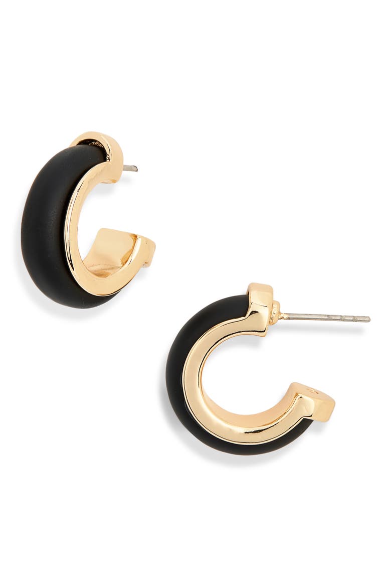Frosted Resin Huggie Hoop Earrings, Main, color, BLACK- GOLD