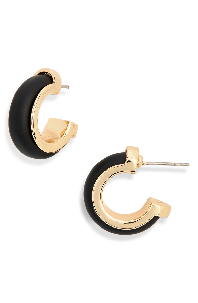 NORDSTROM RACK Frosted Resin Huggie Hoop Earrings, Main, color, Black- Gold