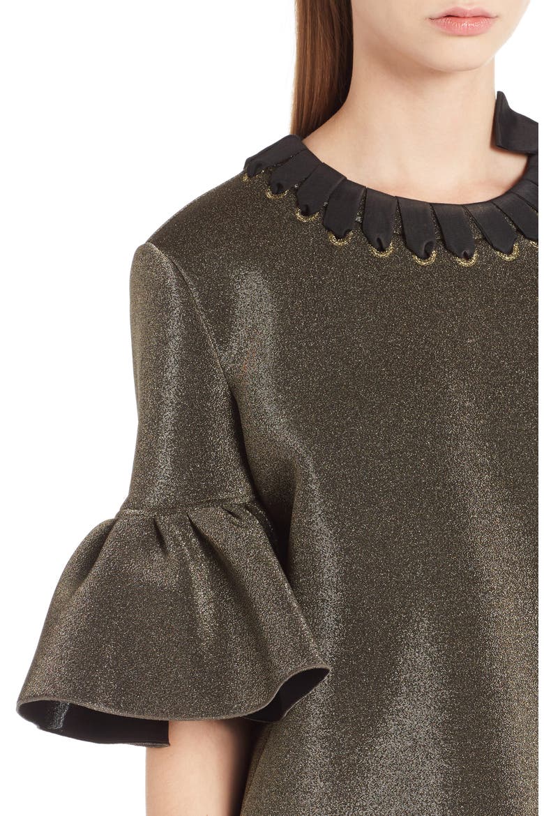 Metallic Neoprene Bell Sleeve Top, Alternate, color, GOLD