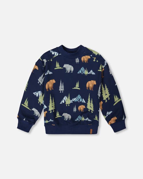 Deux Par Deux Kids'  Pullover Fleece Sweatshirt Animal In Blue