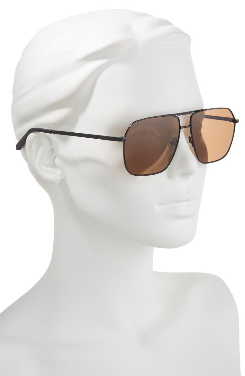 GUESS 60mm Navigator Sunglasses, Alternate, color, Shiny Black / Brown