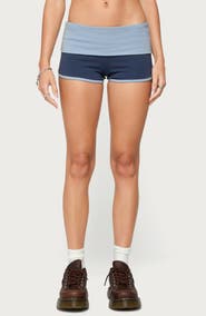 EDIKTED Zeala Contrast Stretch Cotton Blend Foldover Shorts