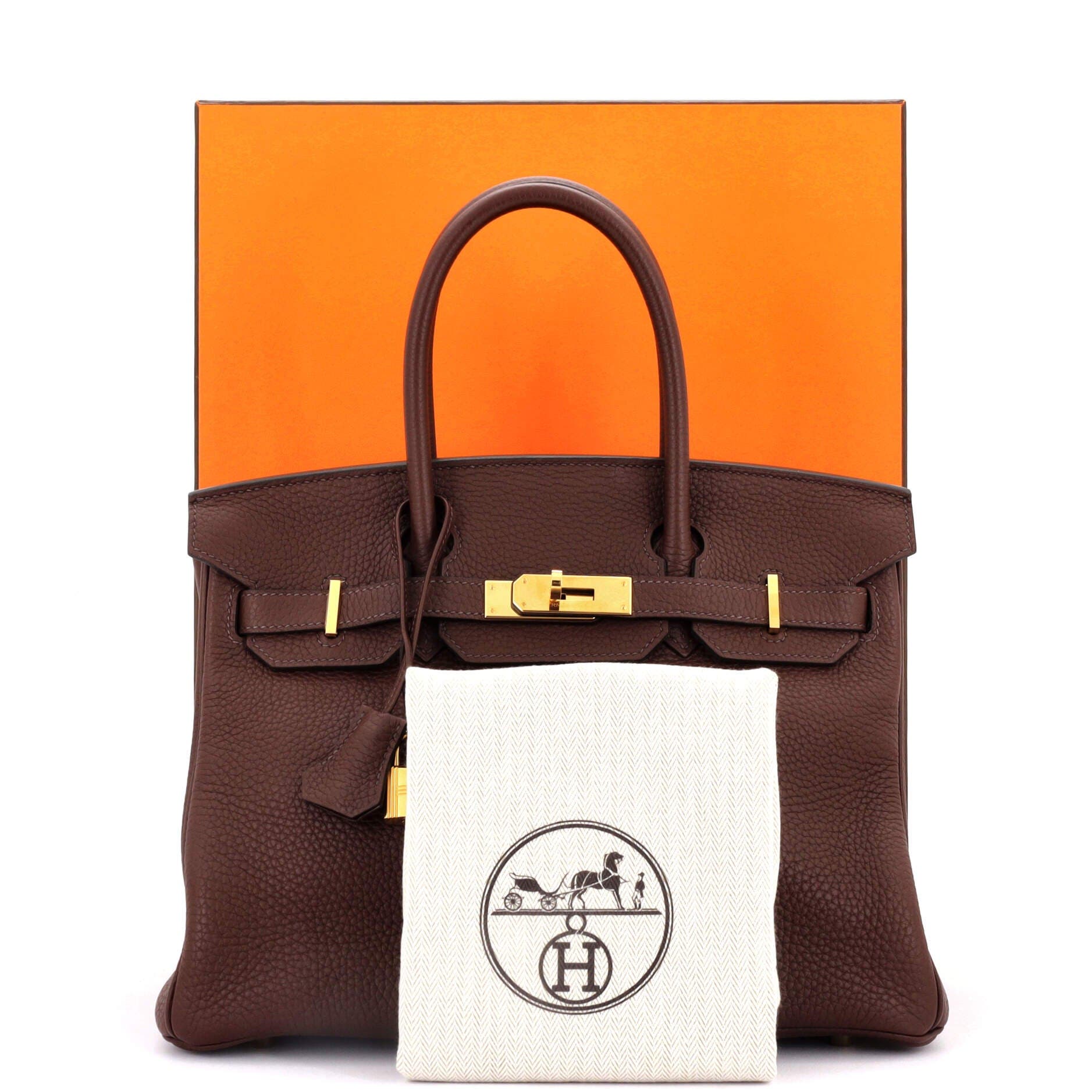 Pre-Owned Hermes Birkin Handbag Brown Clemence with Gold Hardware 30, Alternate, color, 