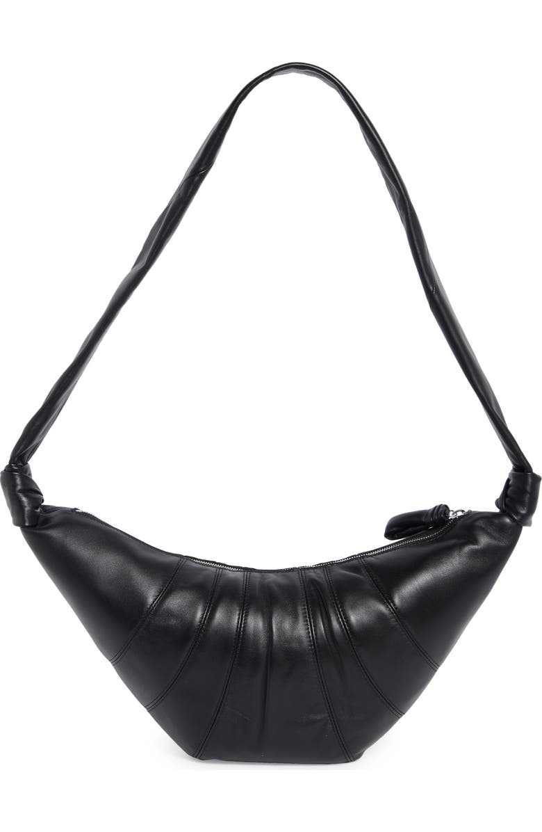 Lemaire Medium Croissant Leather Crossbody Bag, Alternate, color, Black