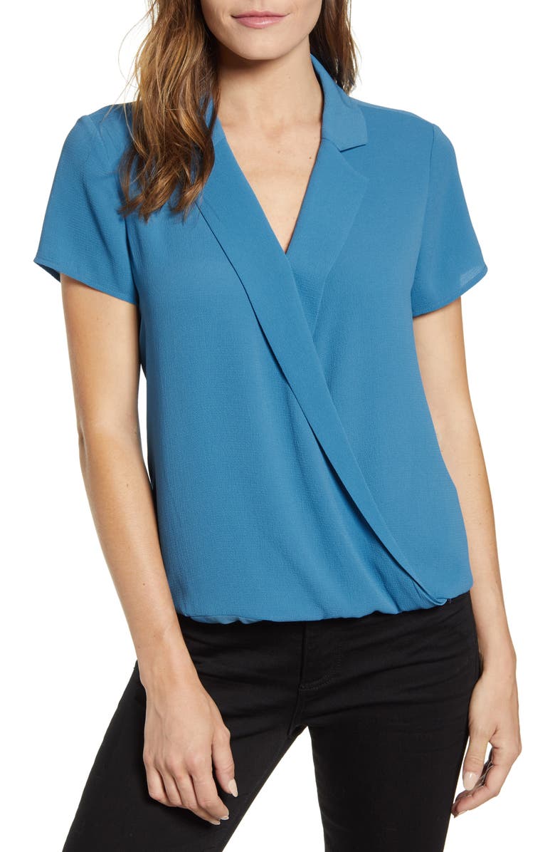 Vince Camuto Notch Collar Wrap Front Blouse, Main, color,