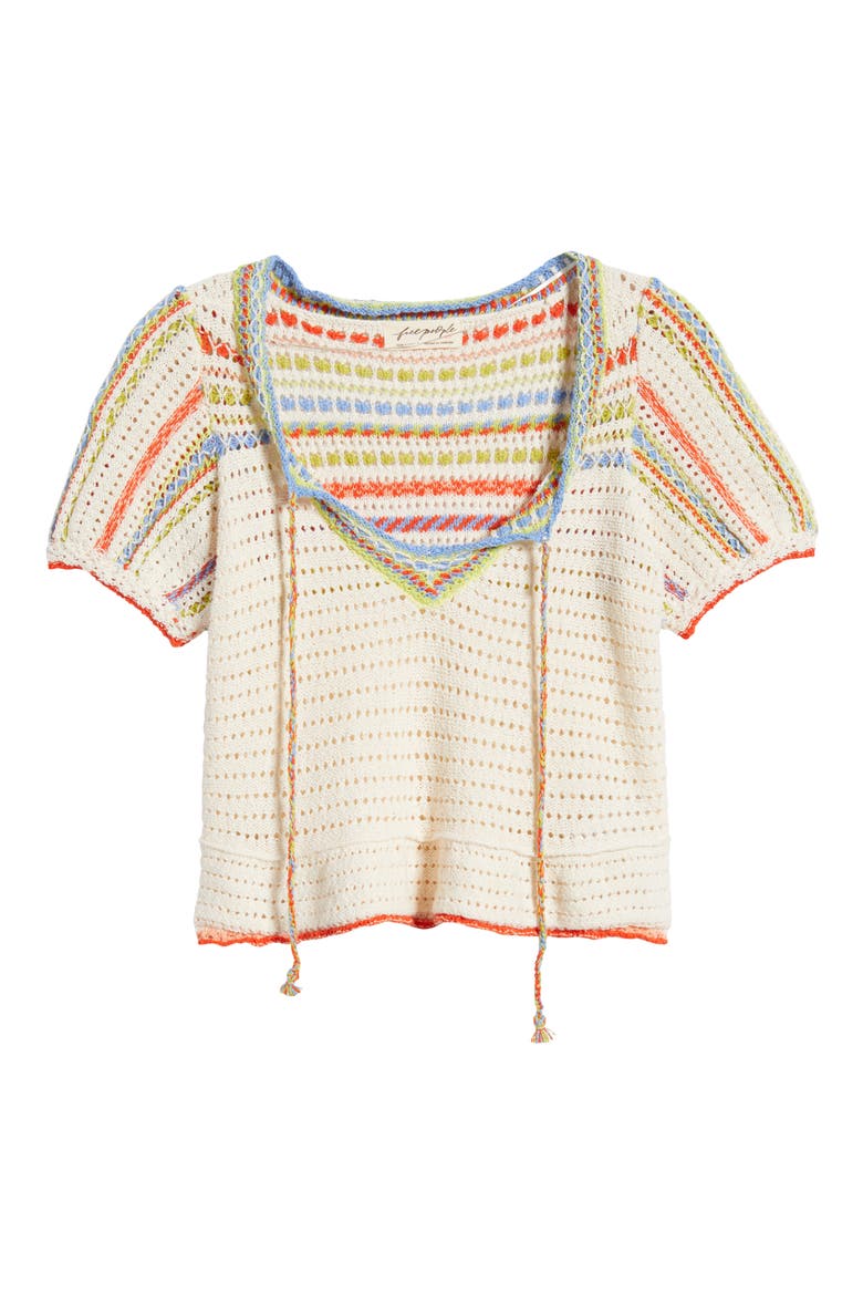 Friendship Crochet Knit Peplum Top, Alternate, color, TOFU COMBO