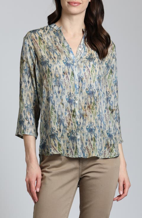 Abstract Print Button-Up Shirt