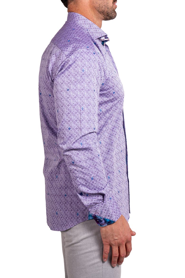 Einstein Ascension0057 Purple Patterned Cotton Button-Up Shirt, Alternate, color, PURPLE