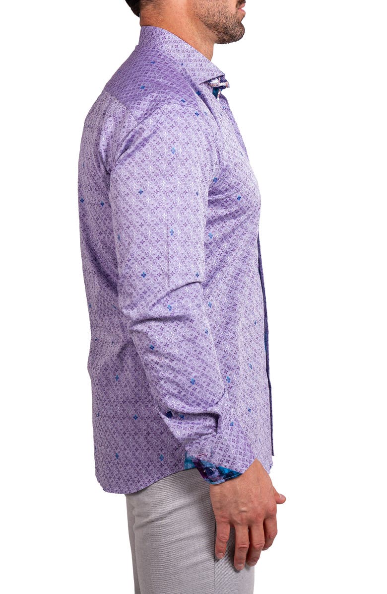 Maceoo Einstein Ascension0057 Purple Patterned Cotton Button-Up Shirt, Alternate, color, Purple