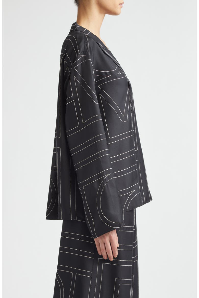 Monogram Embroidered Organic Silk Pajama Top, Alternate, color, BLACK