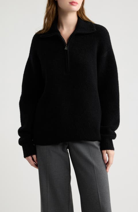 Boucle Quarter Zip Mock Neck Pullover