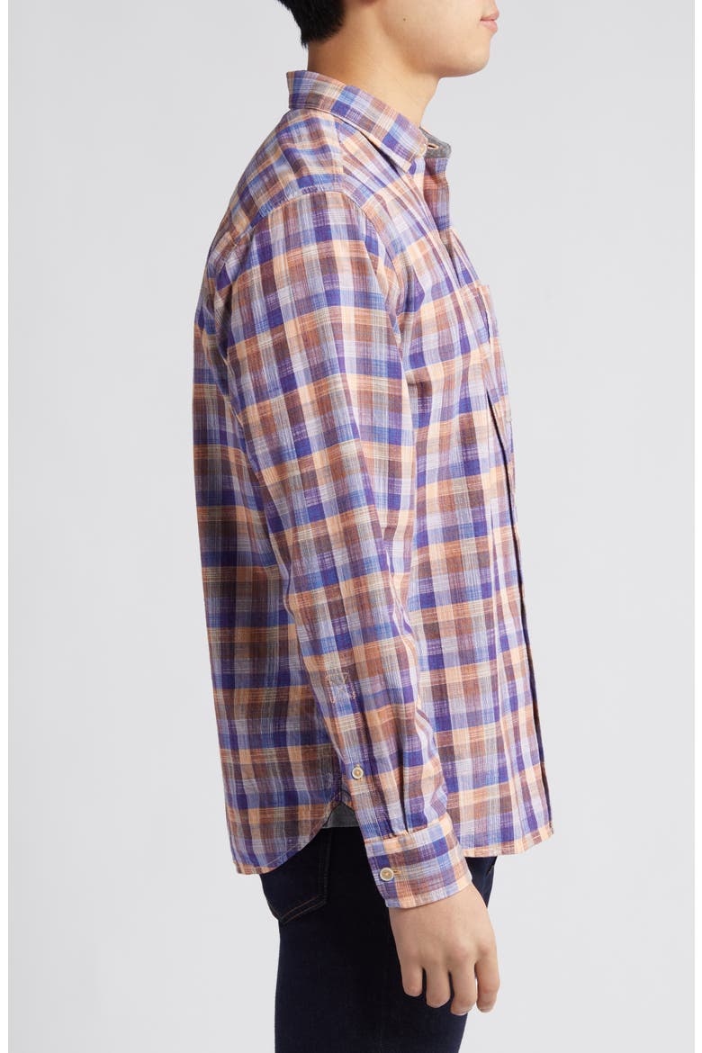 Sand Dune Check Woven Cotton Button-Up Shirt, Alternate, color, GUAVA ICE