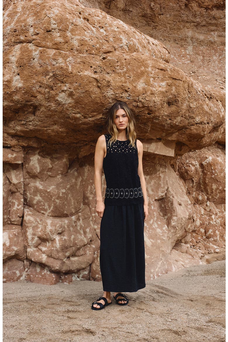 black sleeveless maxi dress Bridesmaid - Black Ruffled Dress - Tiered Dress seamed bodice Black Lace Trim Sleeveless Maxi