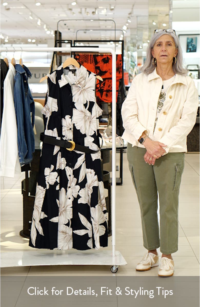 Floral Sleeveless Stretch Cotton Shirtdress, sales video thumbnail