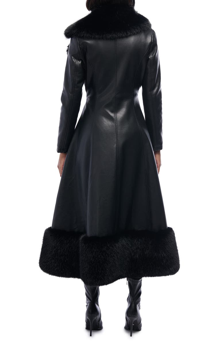 AZALEA WANG Vivian Faux Fur & Faux Leather Longline Coat, Alternate, color,