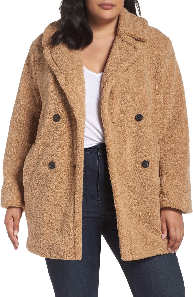 Kensie Teddy Bear Notch Collar Faux Fur Coat, Main, color,