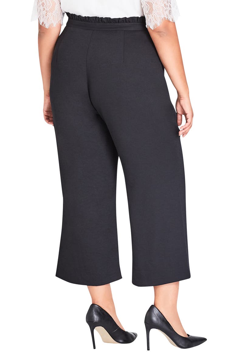 Frilled Waist Crop Pants, Alternate, color, BLACK