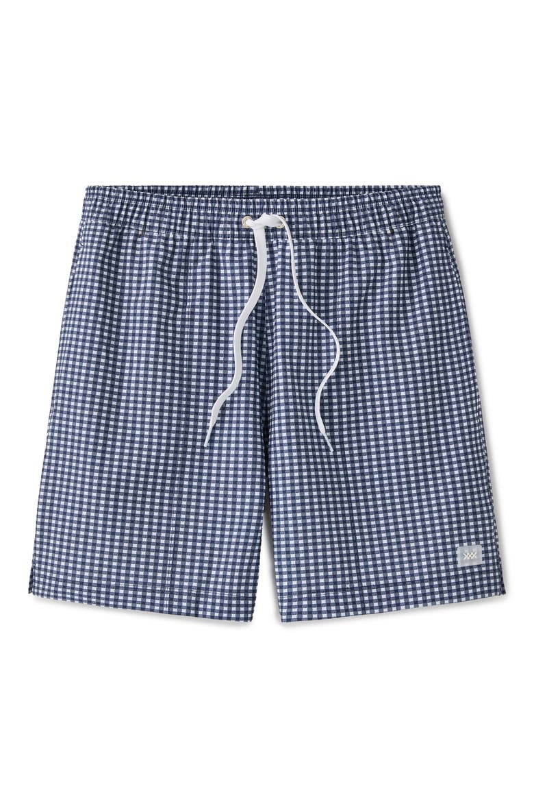 5.5-Inch Water Repellent Swim Trunks, Alternate, color, NAVY GINGHAM