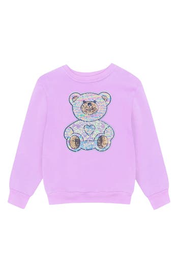 Pixielane Kids' Sequin Bear Graphic Sweatshirt In Pink