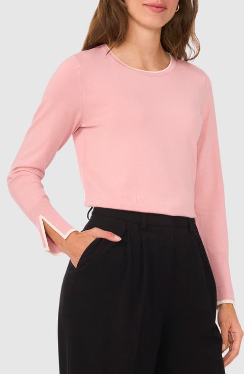 Contrast Trim Split Cuff Sweater