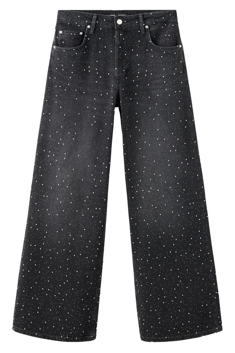Caribe Rhinestone Embellished Wide Leg Jeans, Main, color, BLACK DENIM
