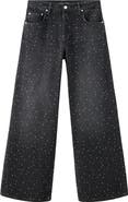 MANGO Caribe Rhinestone Embellished Wide Leg Jeans