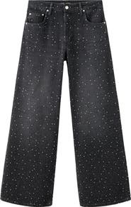MANGO Caribe Rhinestone Embellished Wide Leg Jeans