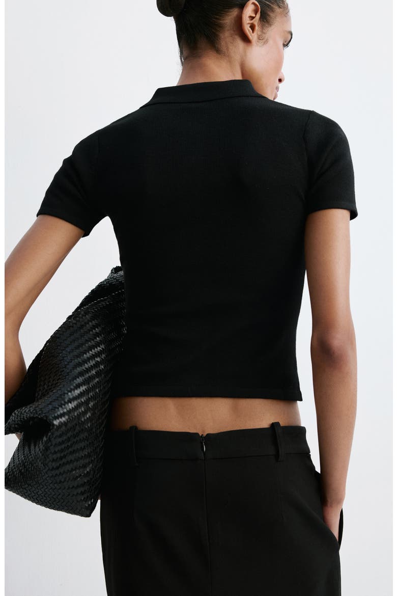 Rib Polo Cardigan, Alternate, color, BLACK
