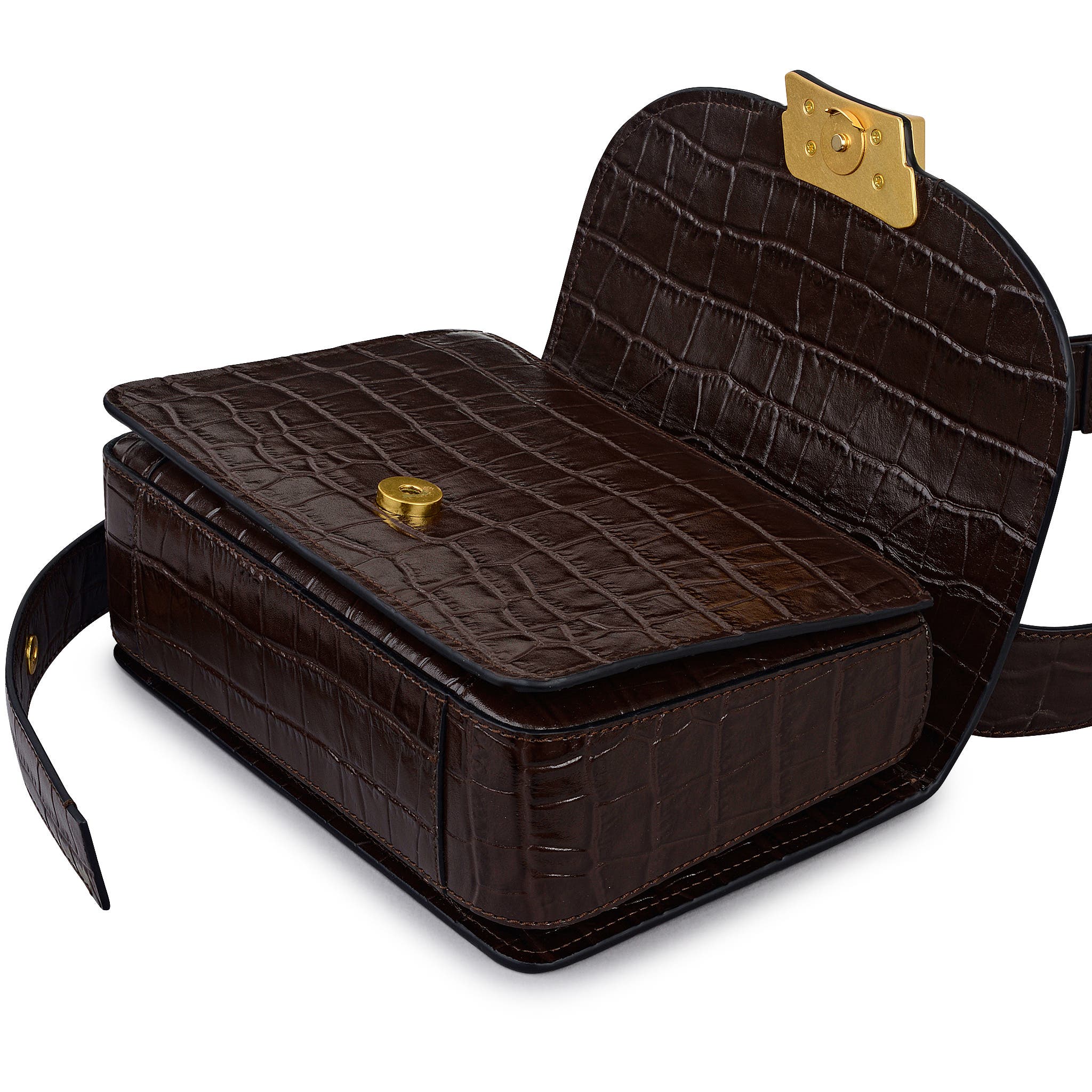 Radley The Belsize - Faux Croc Small Flapover Shoulder Bag, Alternate, color, Dark Oak