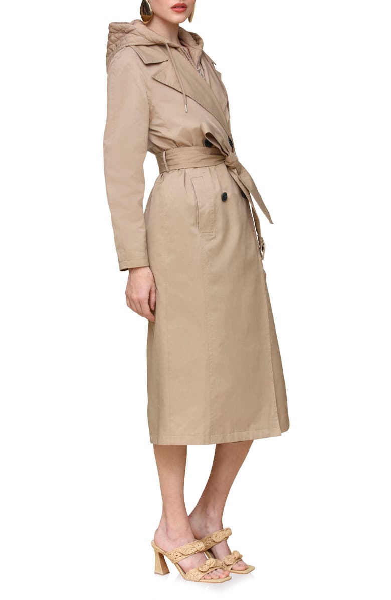 Avec Les Filles Maxi Trench Coat with Quilted Bib Hoodie, Alternate, color,