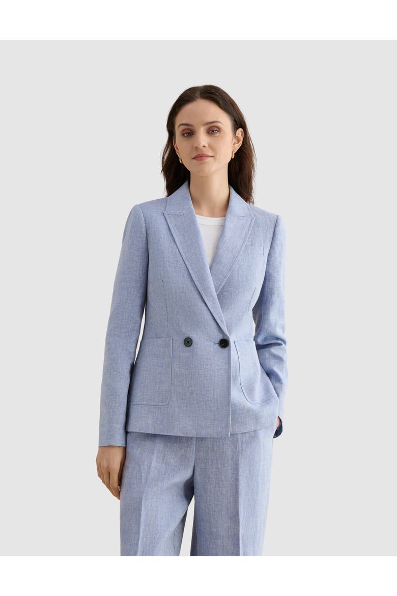 Estella Double Breasted Linen Jacket, Main, color, Blue White