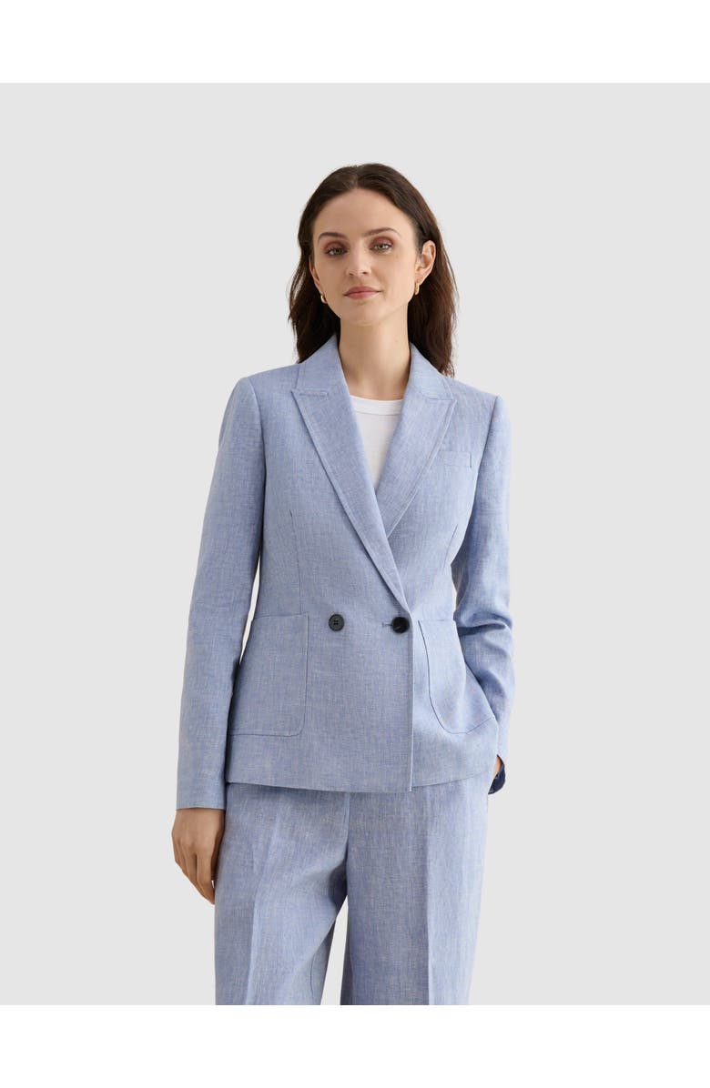 HOBBS LONDON Estella Double Breasted Linen Jacket, Main, color, Blue White