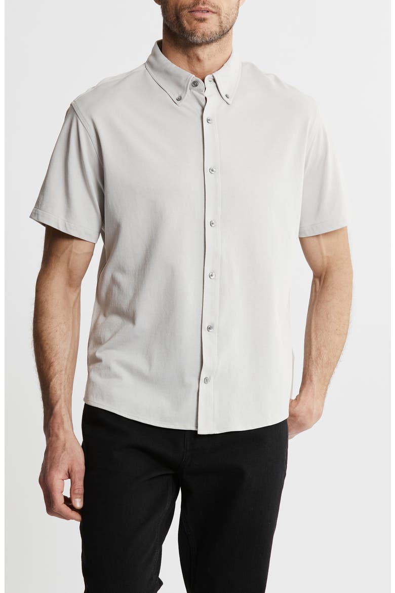 Short Sleeve Stretch Oxford Button-Up Shirt, Main, color, SILVER