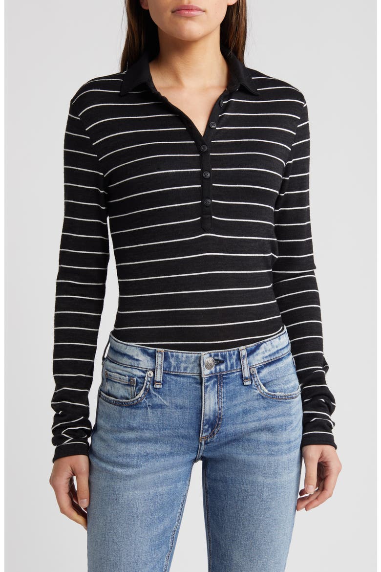The Knit Stripe Long Sleeve Polo, Main, color, BLACK MULTI