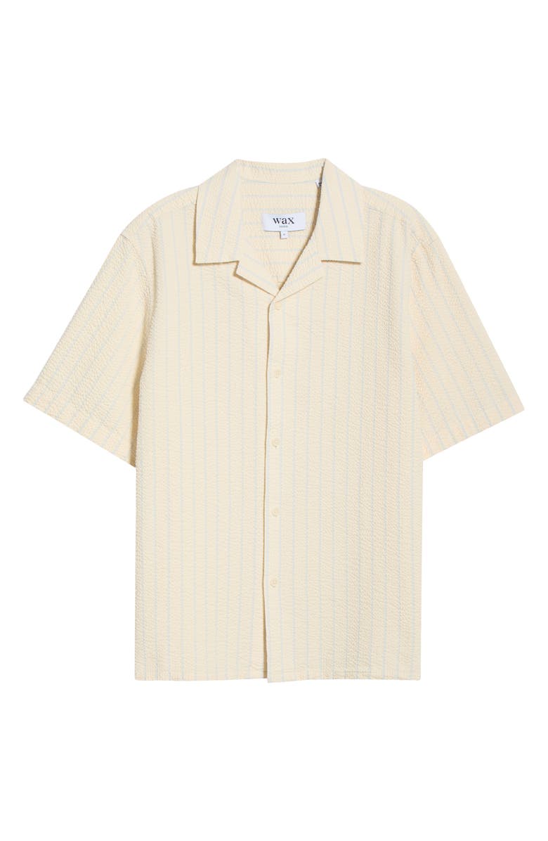 Wax London Didcot Stripe Cotton Seersucker Camp Shirt, Main, color, Ecru/ Blue