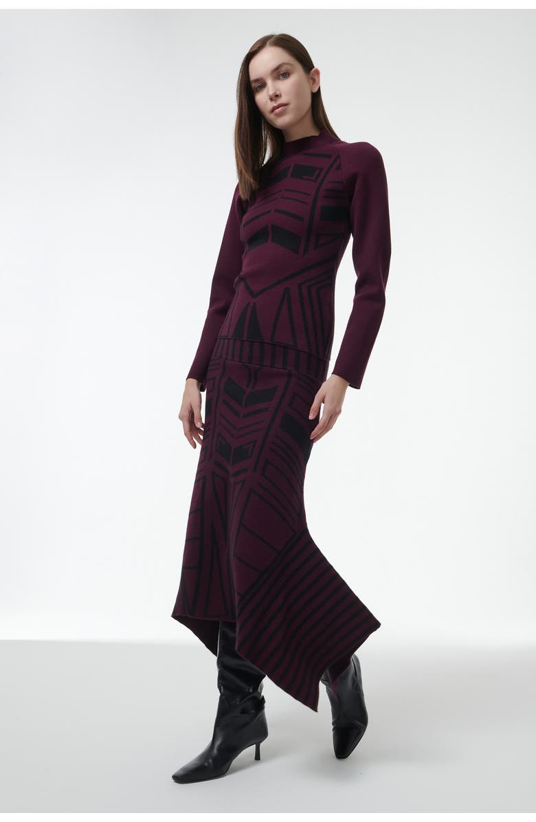 Leem Geometric Jacquard Handkerchief Skirt, Alternate, color, Red