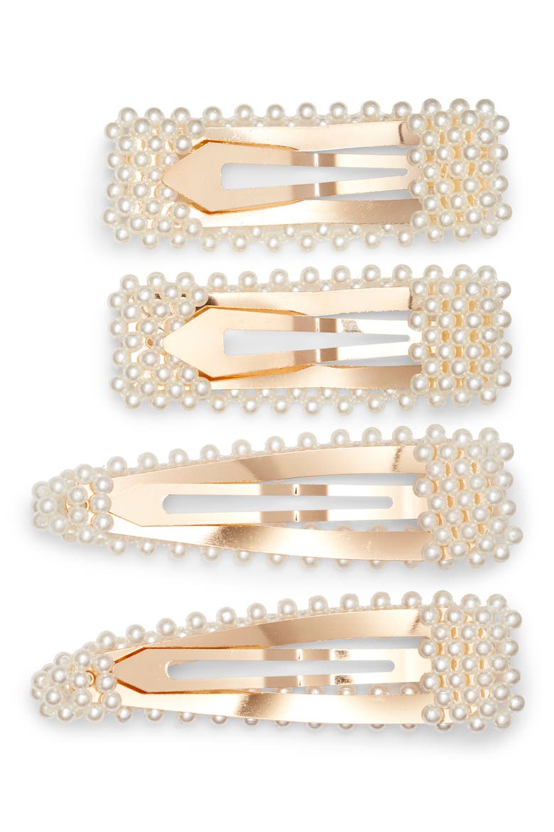 4-Pack Embellished Barrettes, Alternate, color, PEARL