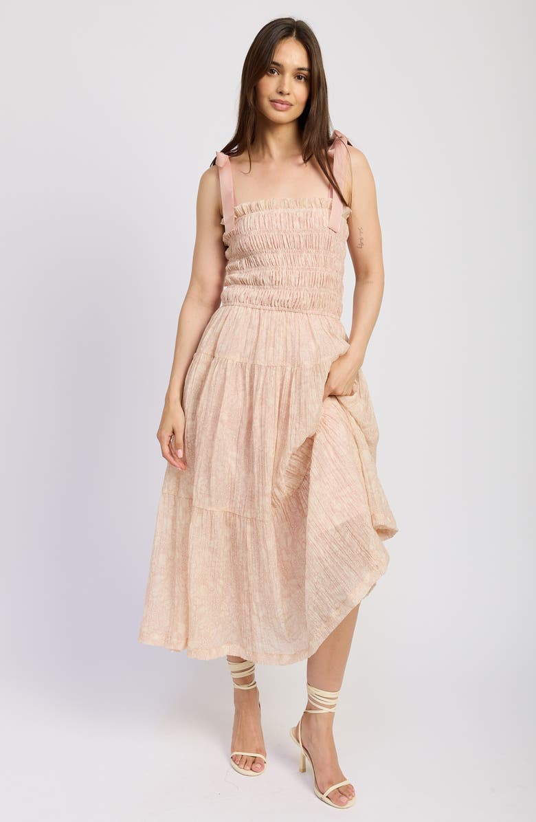 En Saison Geraldine Smocked Tie Strap Maxi Dress, Alternate, color, Natural Pink