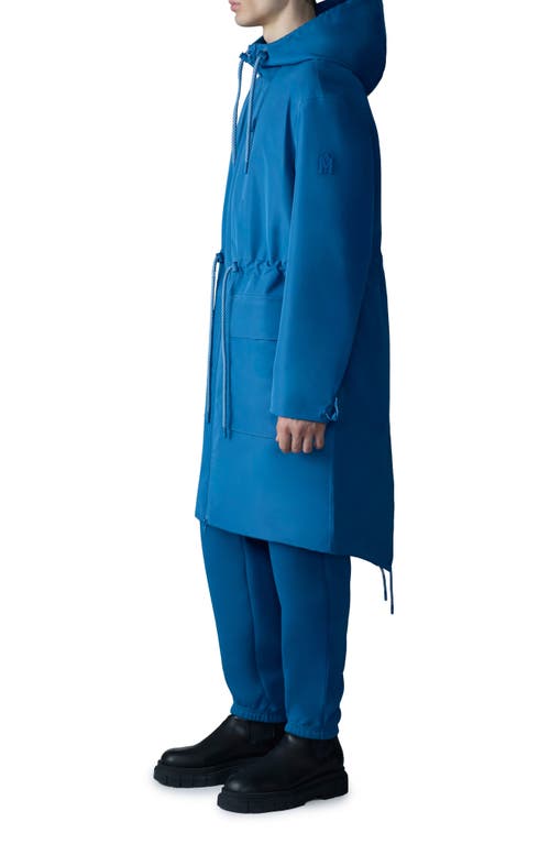 Mackage Broden-z Long Hooded Raincoat In Tide-fog Blue