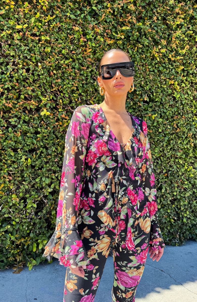 AFRM Cadence Lace-Up Long Sleeve Top, Alternate, color, Dusted Floral