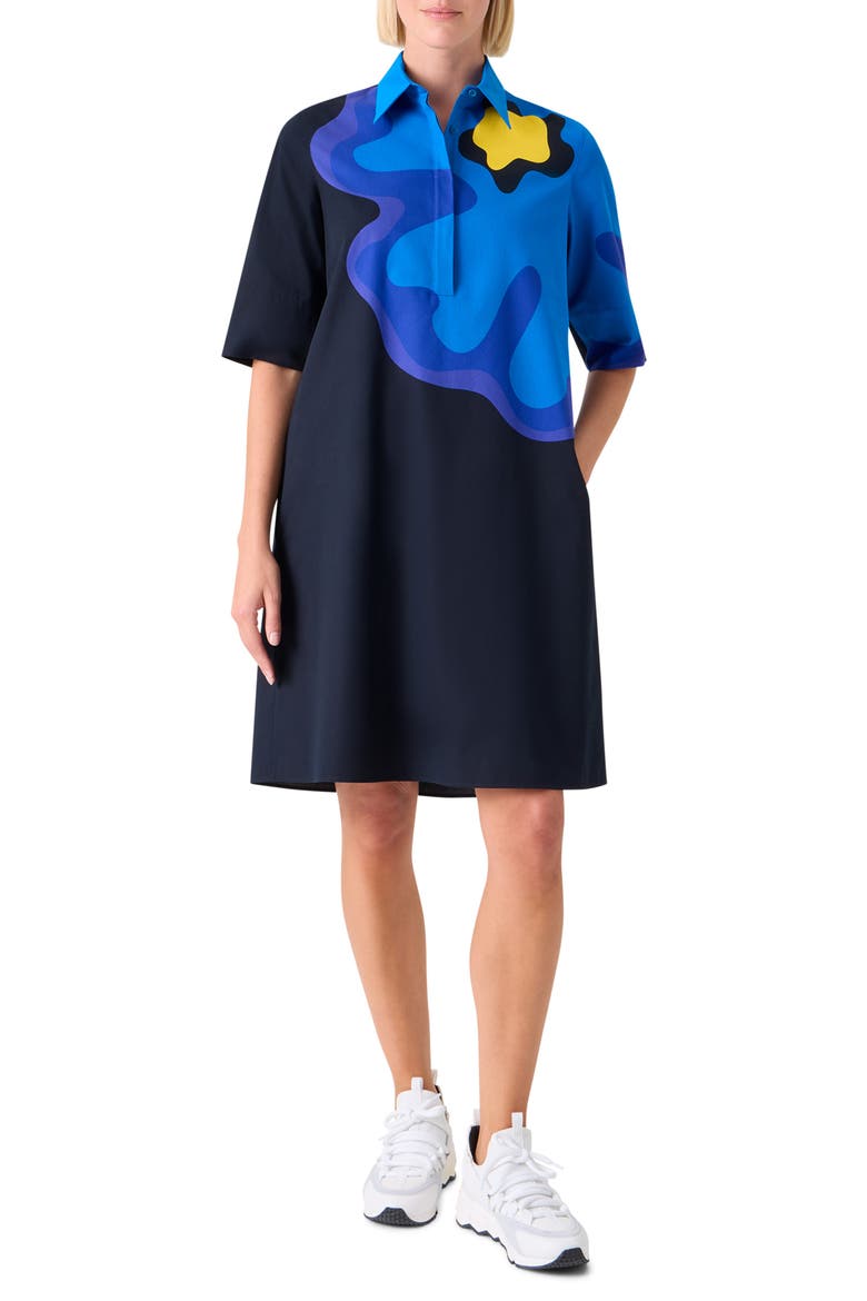 Floral Cotton Poplin Shirtdress, Main, color, BLACK-MULTI