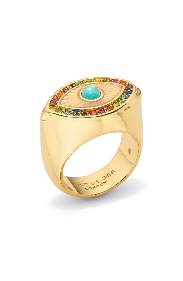Kurt Geiger London Rainbow Crystal Evil Eye Cocktail Ring, Main, color, Multi/ Gold