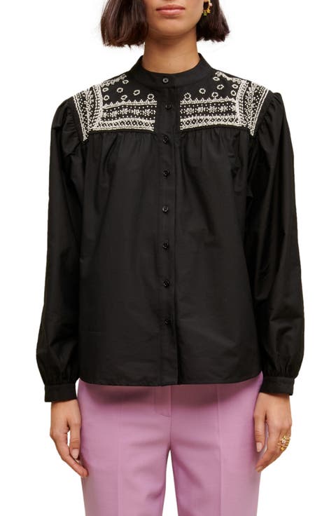 Cever Beaded Cotton Button-Up Shirt