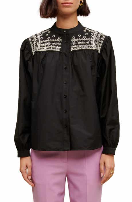 maje Cever Beaded Cotton Button-Up Shirt
