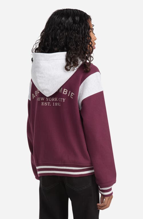 Abercrombie Kids Kids' Colorblock Hooded Fleece Bomber Jacket In Burgundy