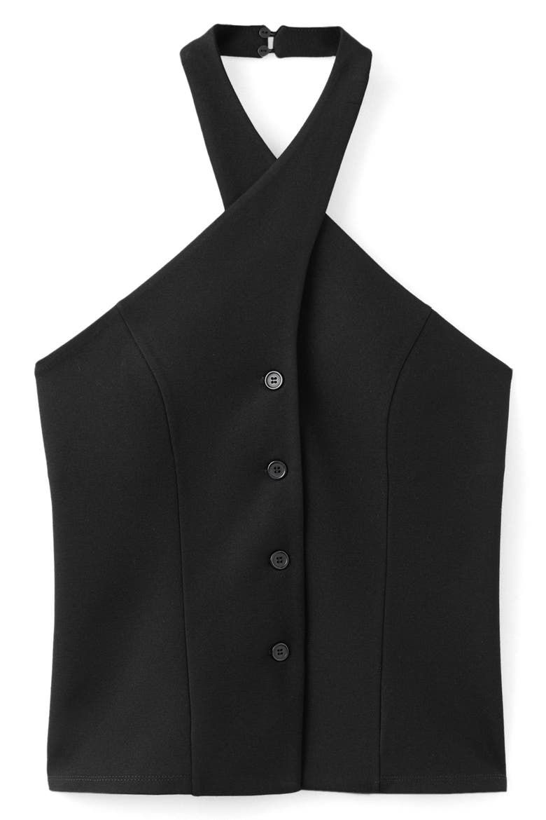 Halter Button-Up Crop Top, Main, color, BLACK