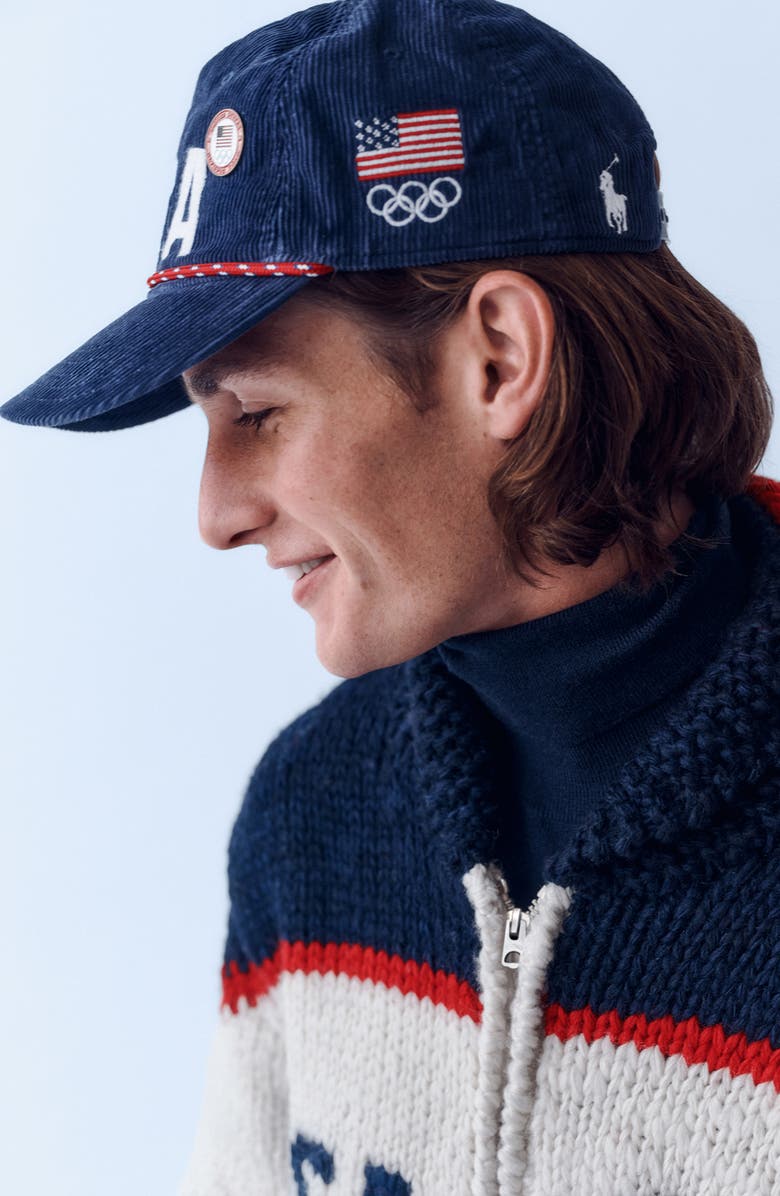 Polo Ralph Lauren Vint Team USA Corduroy Snapack Baseball Cap, Alternate, color, Graphic Navy