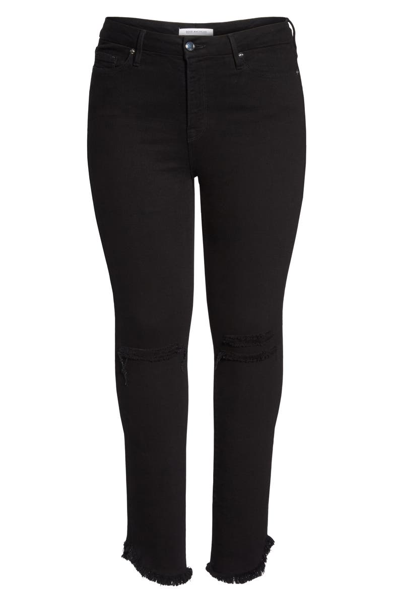 Good American Good Straight High Waist Tulip Hem Jeans, Alternate, color, Black 001