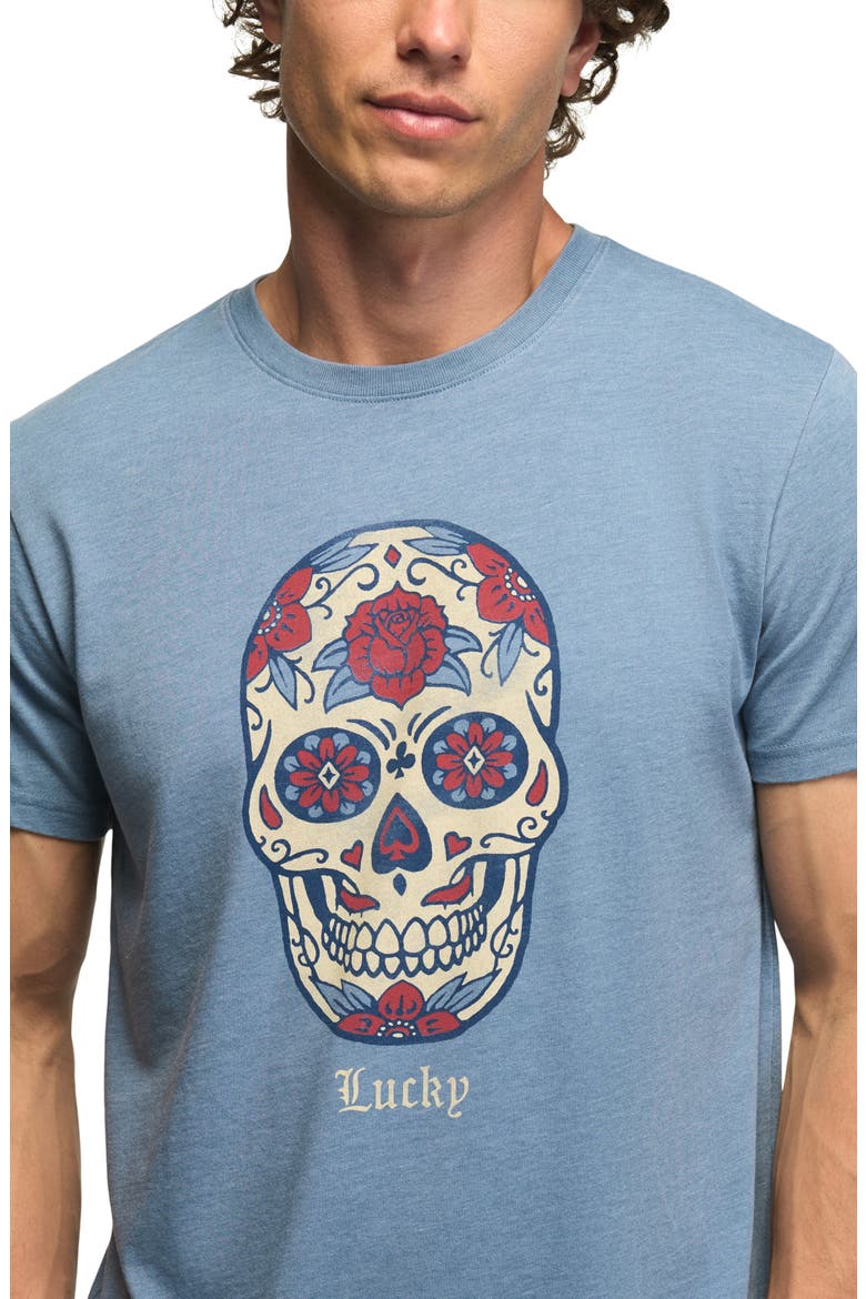 Sugar Skull Cotton Blend Graphic T-Shirt, Alternate, color, CORONET BLUE